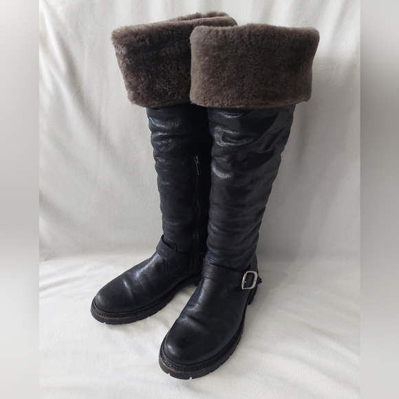 Black Frye Vanessa OTK Leather Boots—Fits Women's Size 8—Shearling Wool Lining - Picture 5 of 16